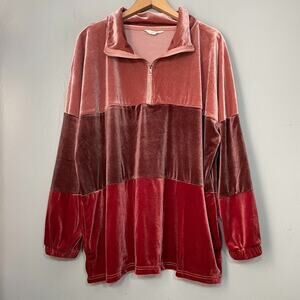 Amaryllis Size Large Colorblock Velour Velvet Athleisure 1/4 Zip Pullover Top
